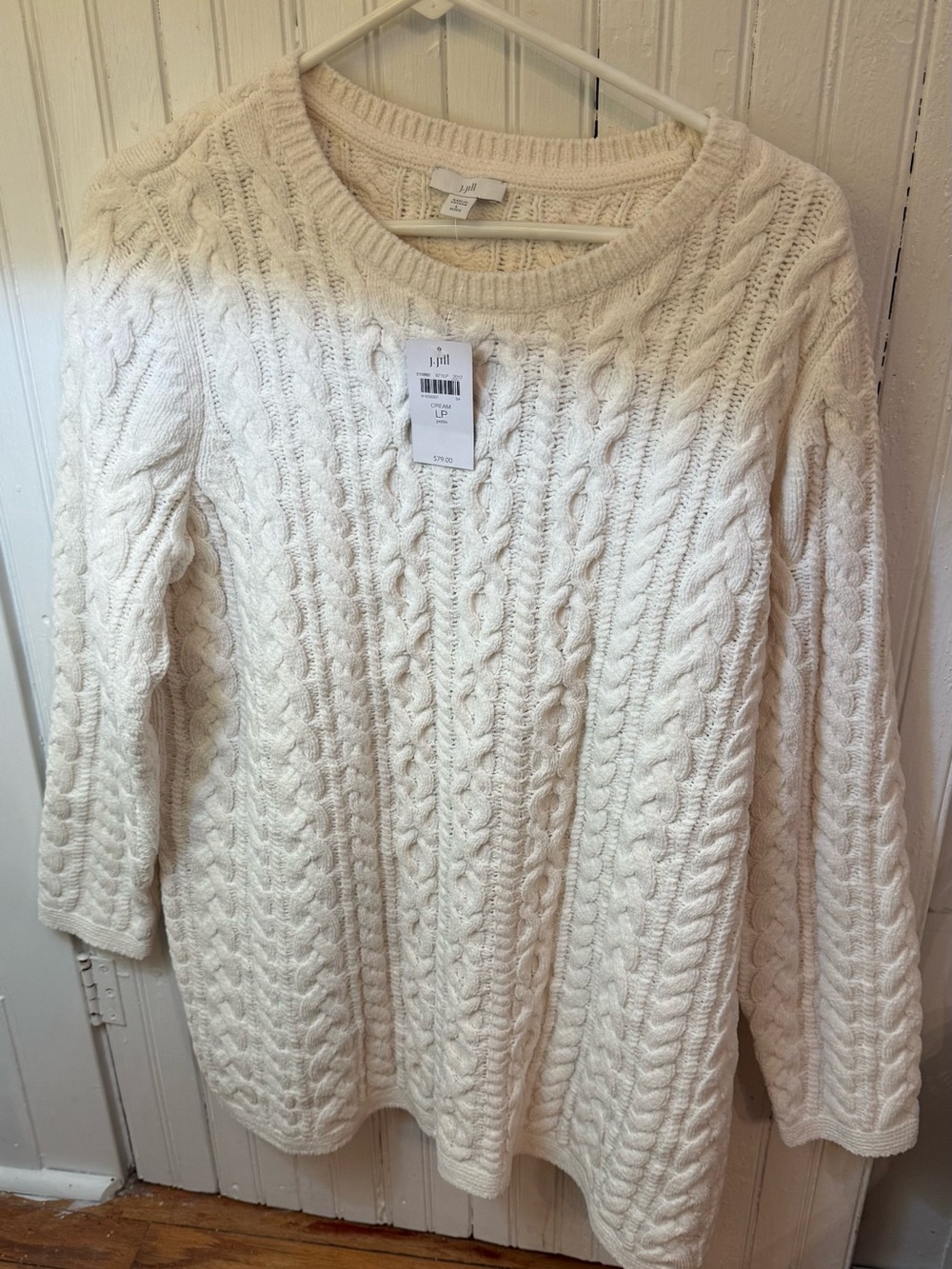 J. Jill Cream Cable-Knit Scoop Neck Sweater